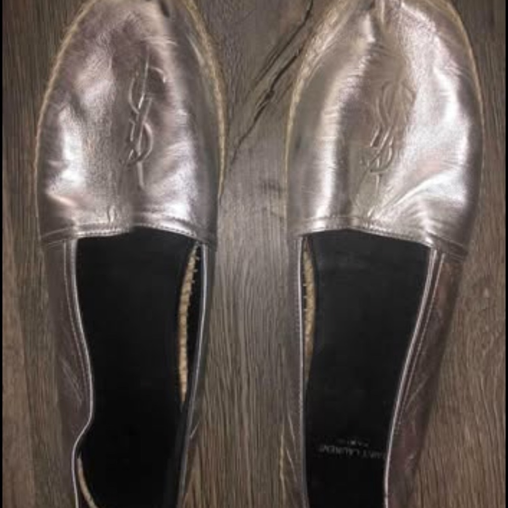 Yves Saint Laurent Silver Espadrilles with Metallic Upper and Slip-On Design